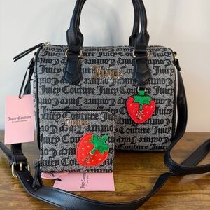 New Juicy Couture Freshly Picked Strawberry Satchel Handbag Wallet Set Black Red
